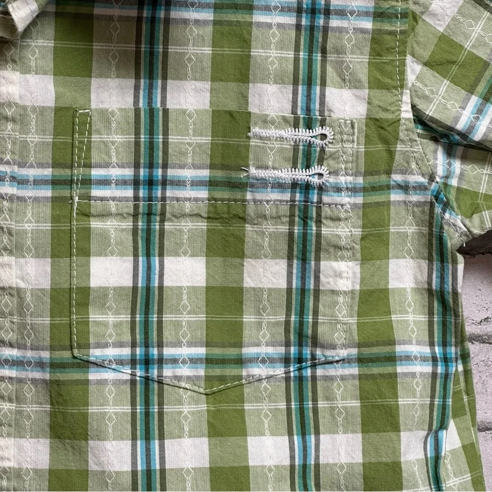 Old Navy Boys 4T Green Plaid Button Up Shirt Pockets Short Sleeves
